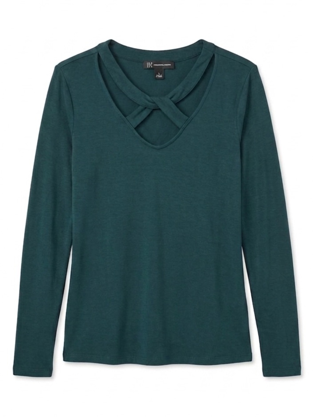 INC International Concepts Teal Long Sleeve Criss Cross Cutout Top L